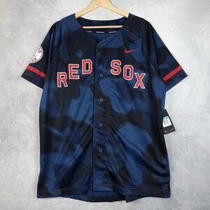 Boston Red Sox Jersey Mens Medium Blue MLB Baseball Nike Dri-FIT Button Front